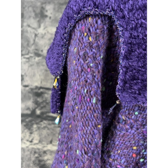 Vintage Purple‎ Tweed Knit Sweater Womens Large Beaded Dolman Cardigan Cape 80s - Picture 8 of 16
